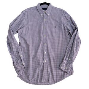 Ralph Lauren Men's Purple Checkered Button Down Shirt Size L